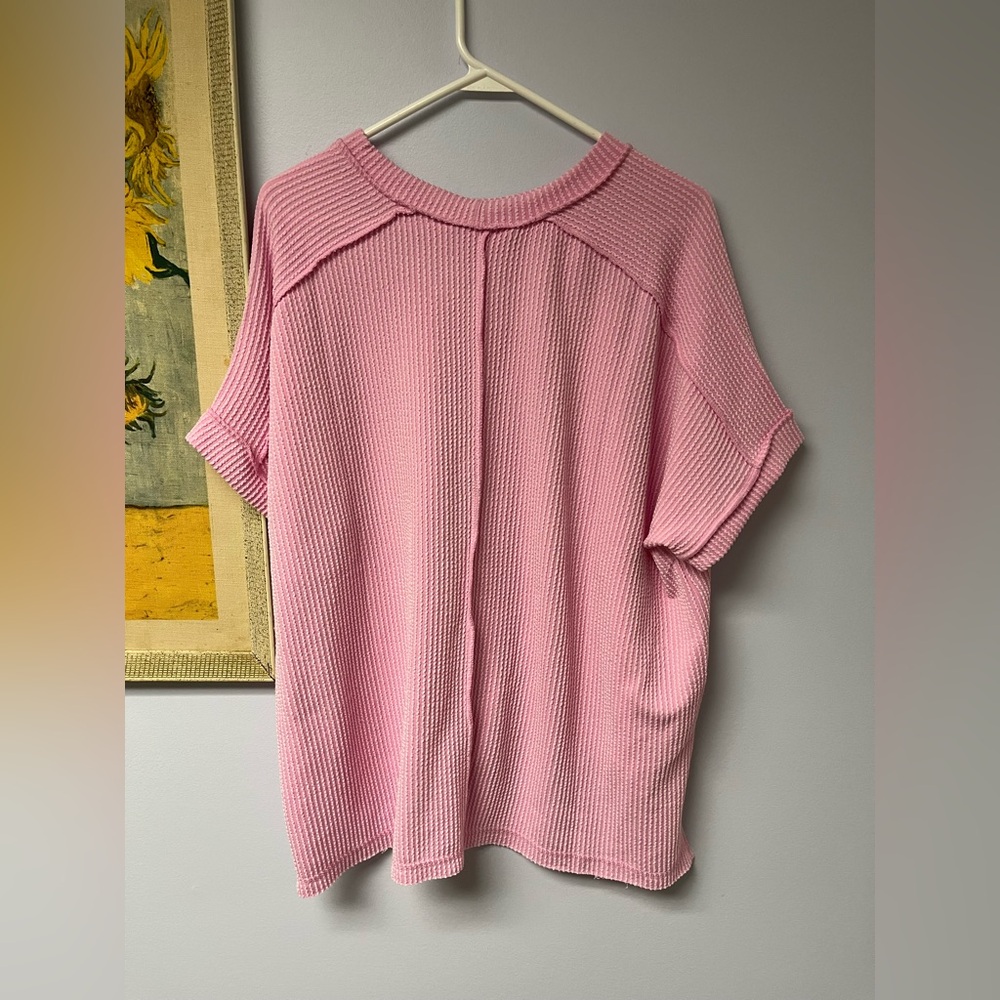 Zenana Pink ribbed Knit Women's Tunic tee - Picture 2 of 2